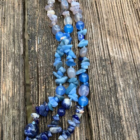 Blue And Taupe Multi Strand Necklace - Picture 2 of 5